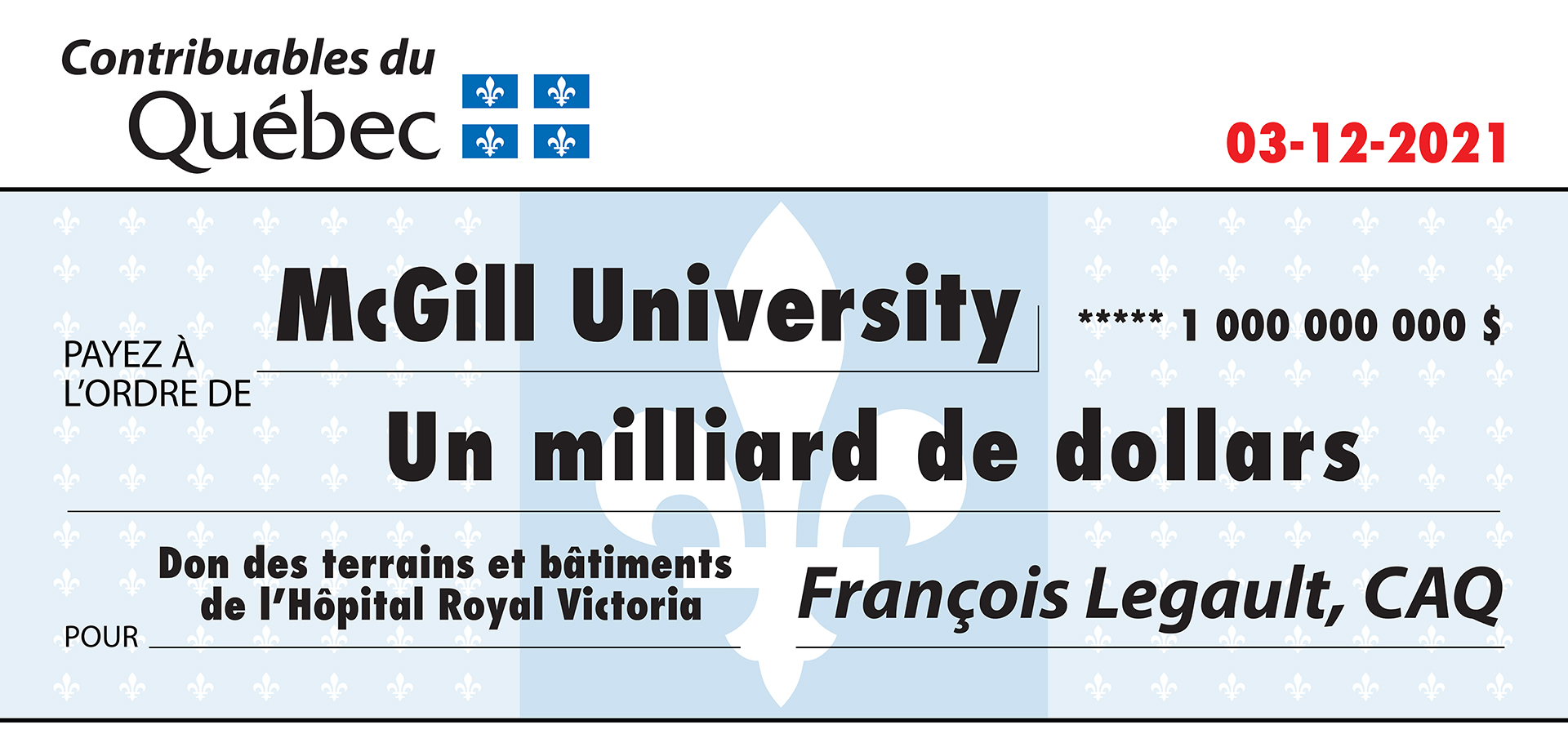 LE RPS DÉVOILE UN CHÈQUE GÉANT SYMBOLIQUE DE 1 MILLIARD DE DOLLARS